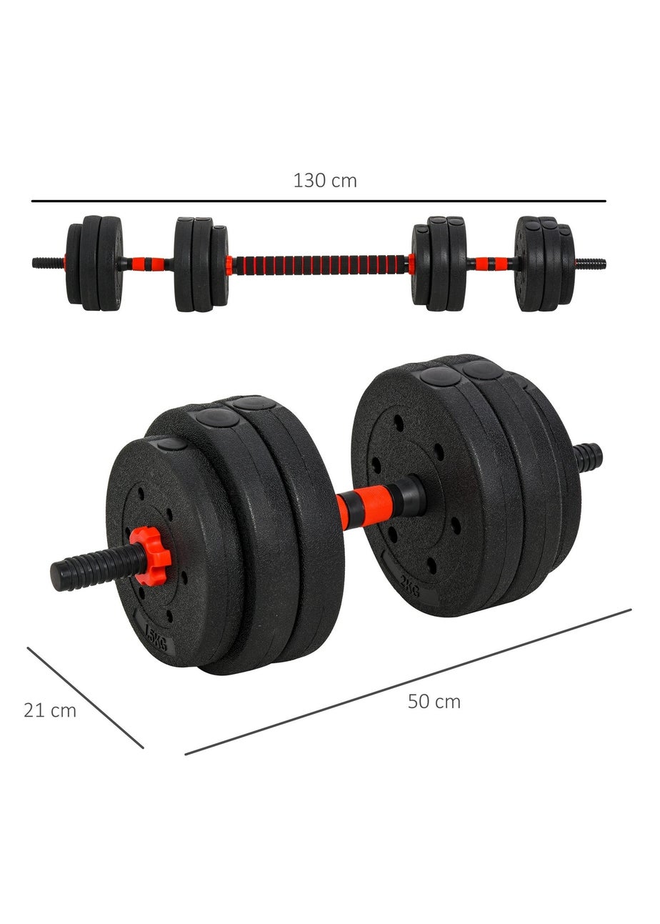 HOMCOM Adjustable 2-in-1 Barbell Dumbbells Weight Set for Body Fitness