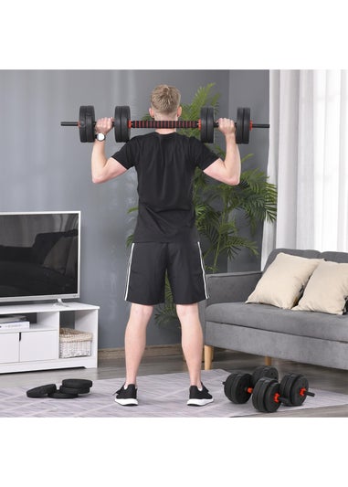 HOMCOM Adjustable 2-in-1 Barbell Dumbbells Weight Set for Body Fitness