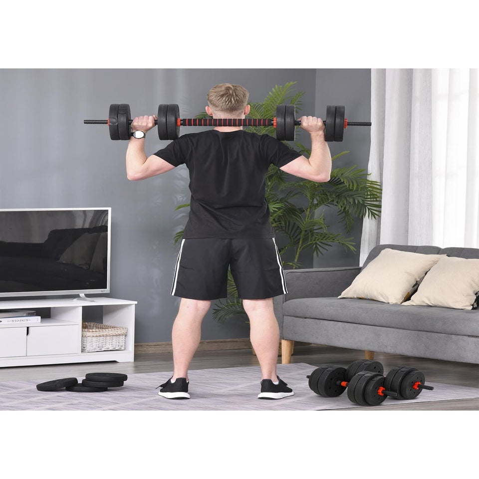 HOMCOM Adjustable 2-in-1 Barbell Dumbbells Weight Set for Body Fitness