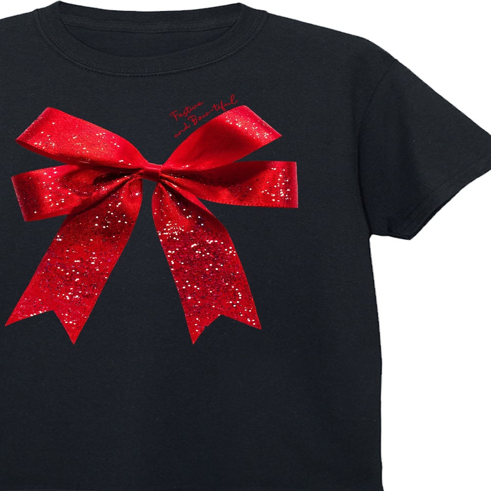 Christmas Bow Kids Black T-Shirt (3-13 Years)