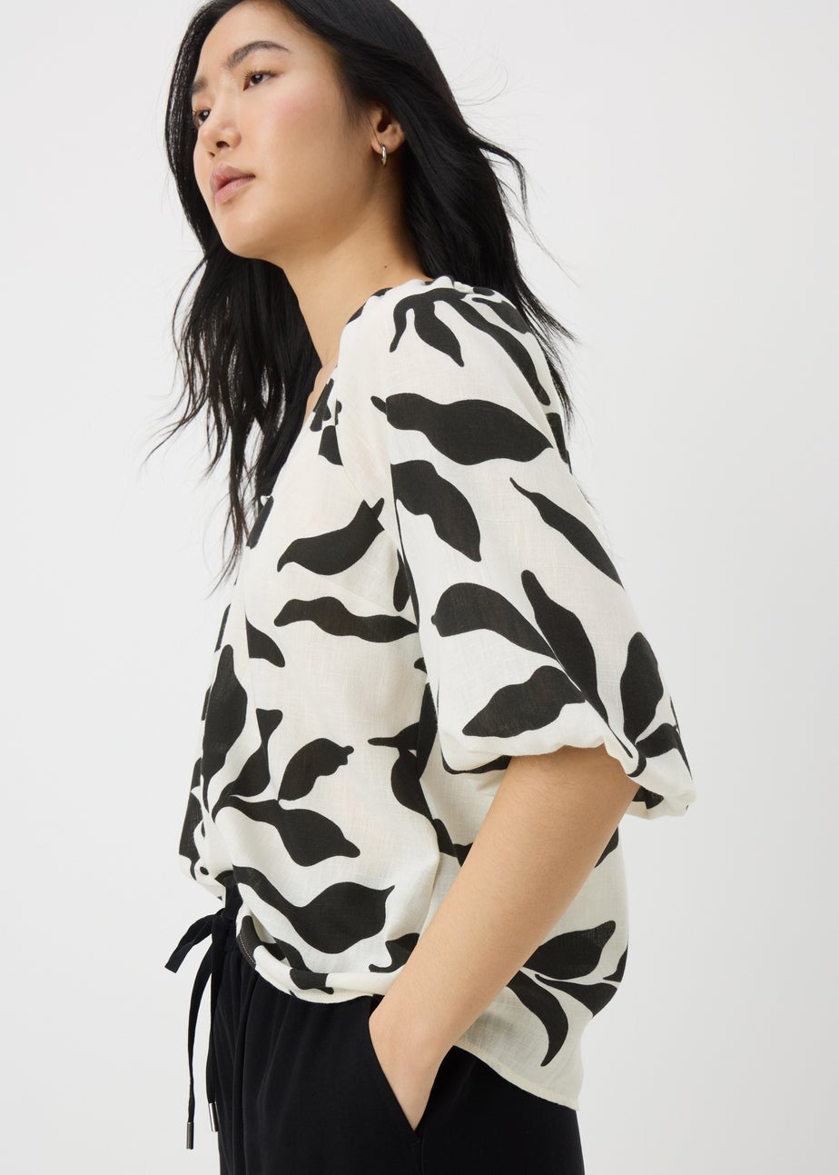 White Monochrome Leaf Tea Blouse