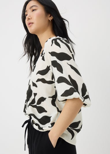 White Monochrome Leaf Tea Blouse