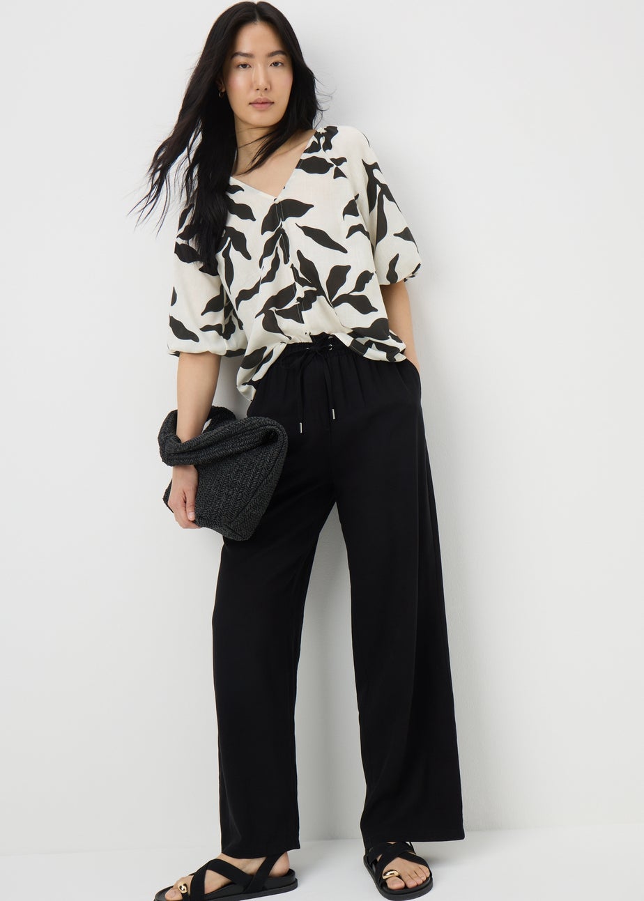 White Monochrome Leaf Tea Blouse