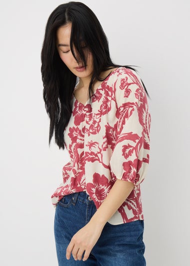 Raspberry Floral V-Neck Tea Top