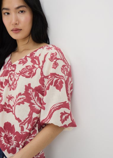 Raspberry Floral V-Neck Tea Top