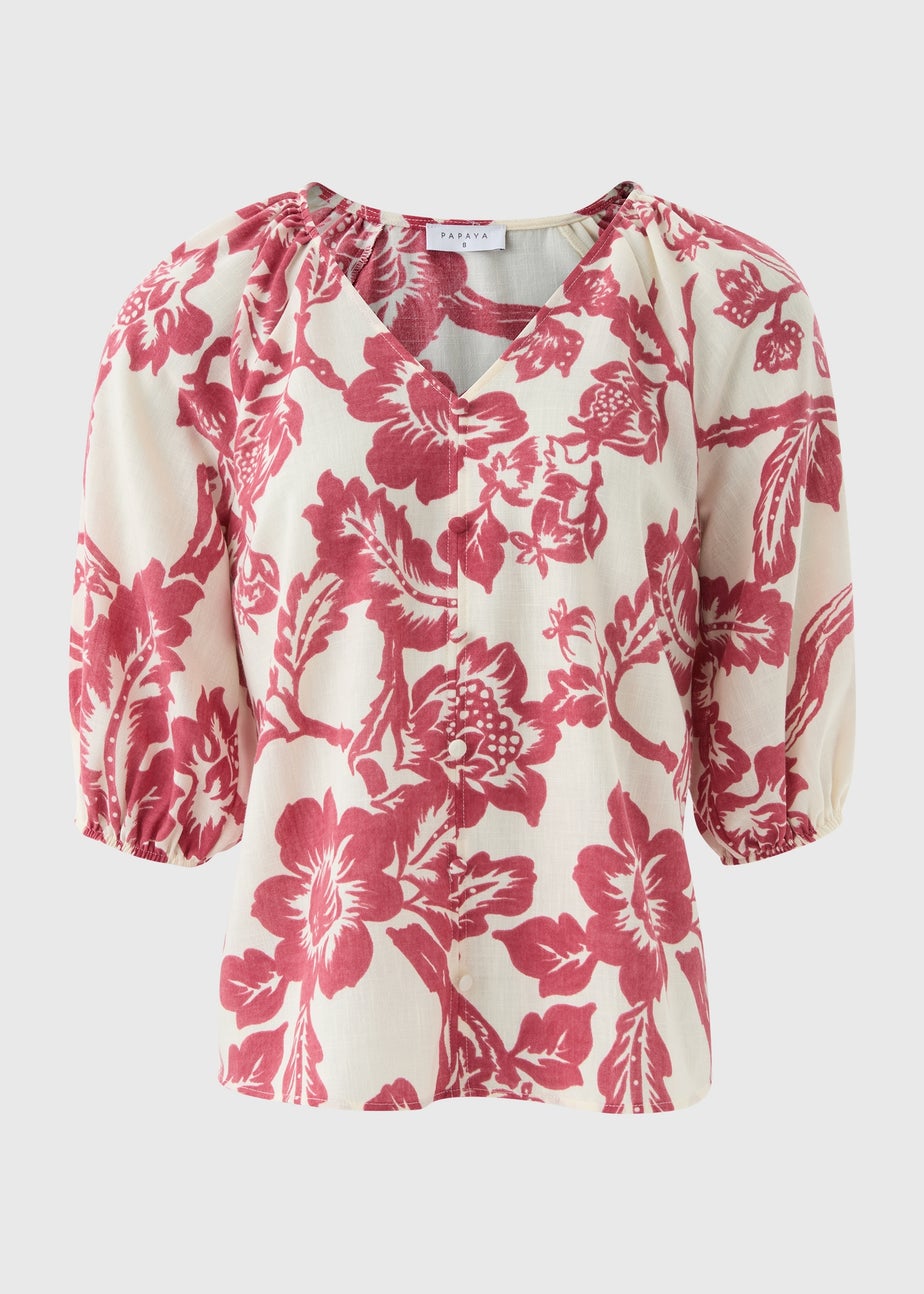 Raspberry Floral V-Neck Tea Top