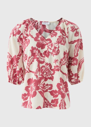 Raspberry Floral V-Neck Tea Top