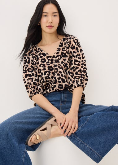 Brown Leopard Print Tea Blouse