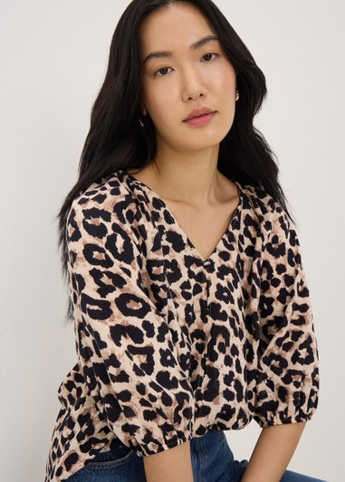 Brown Leopard Print Tea Blouse
