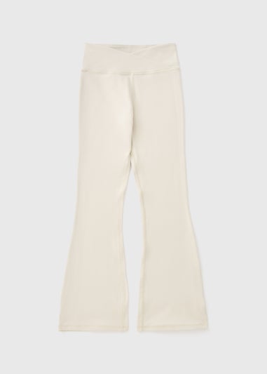 Girls Cream Cross Waist Flare Leggings (7-15yrs)