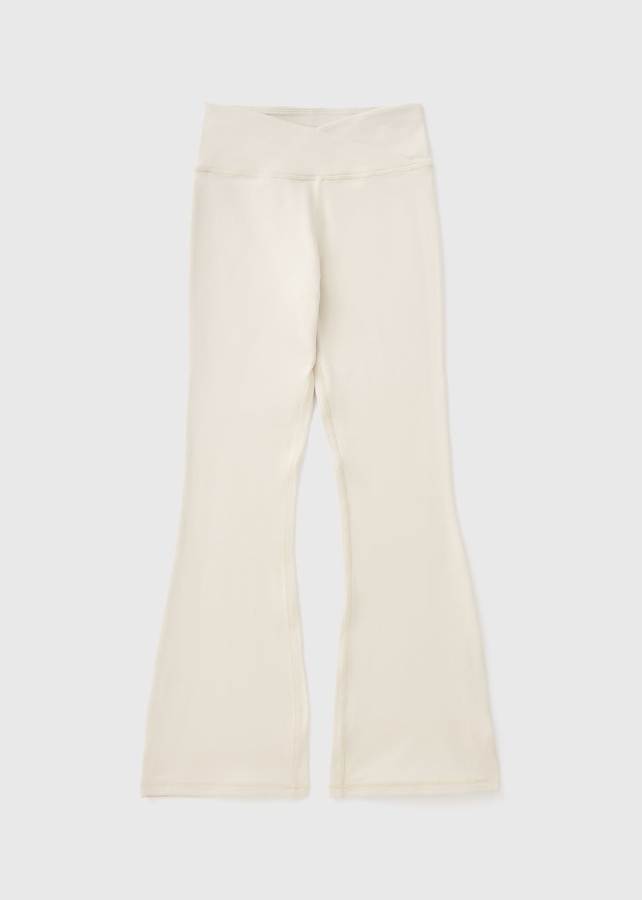 Girls Cream Cross Waist Flare Leggings (7-15yrs)