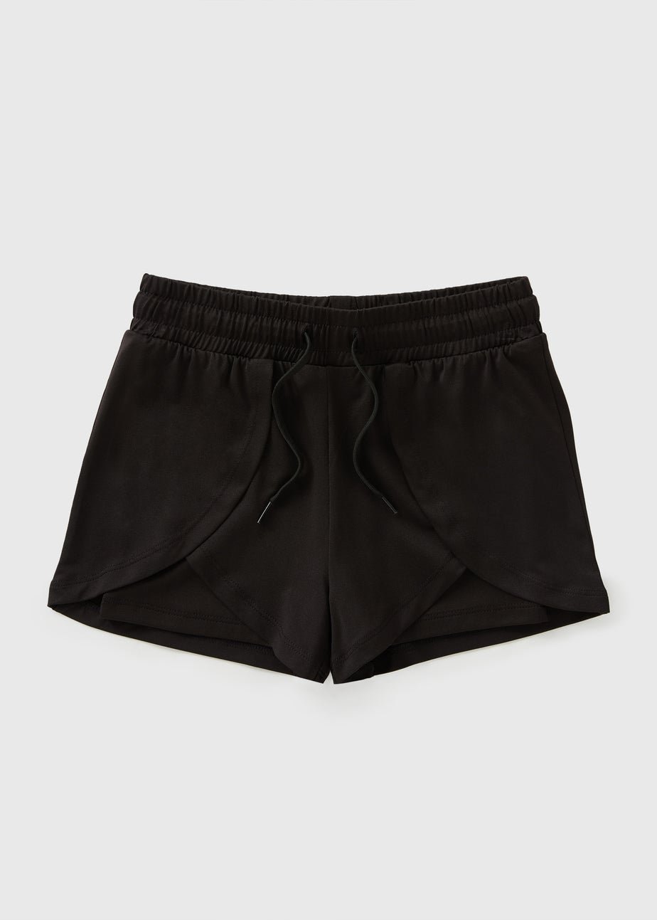 Girls Black Sports Runner Shorts (7-15yrs)