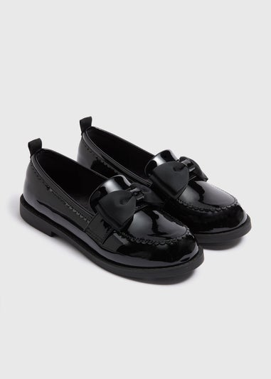 Girls Black Bow Loafer School Shoes (Younger 10-Older 5)