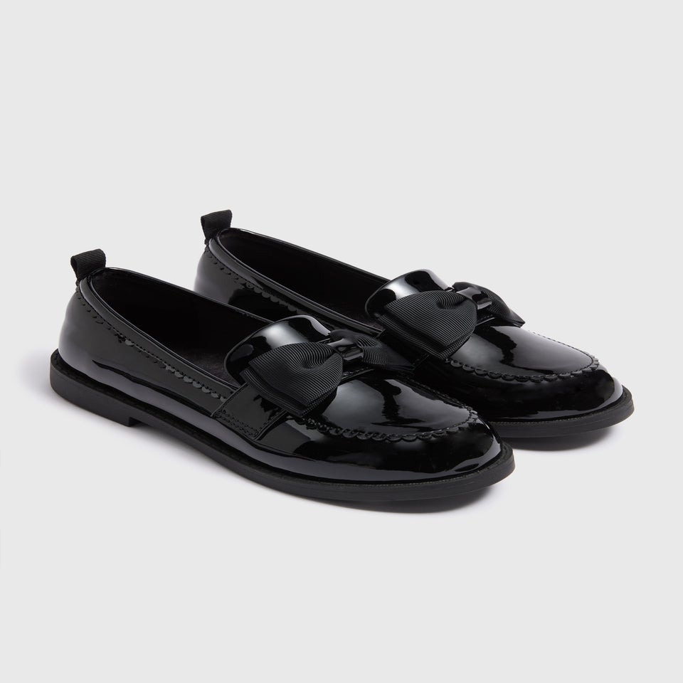 Girls Black Bow Loafer School Shoes (Younger 10-Older 5)