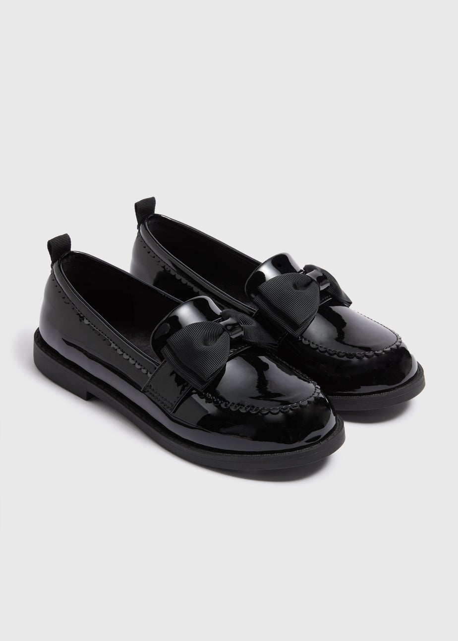 Girls Black Bow Loafer School Shoes (Younger 10-Older 5)