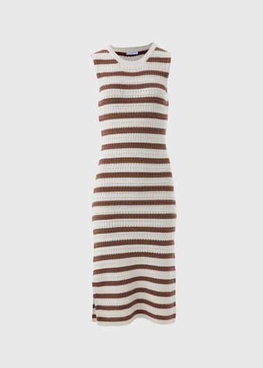 Brown Crochet Stripe Midi Dress