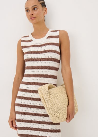 Brown Crochet Stripe Midi Dress