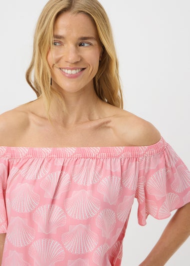 Pink Shell Print Bardot Top