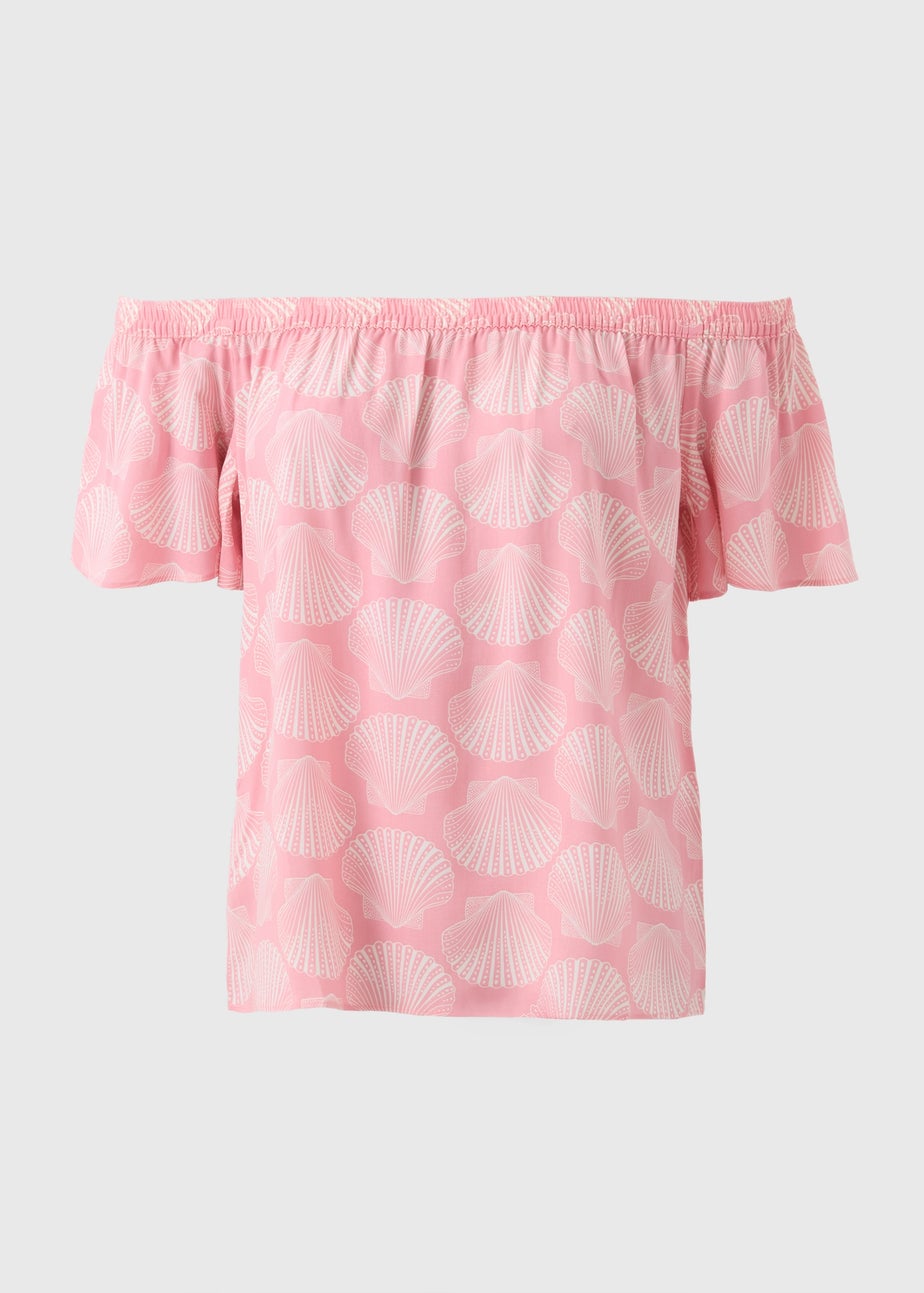 Pink Shell Print Bardot Top