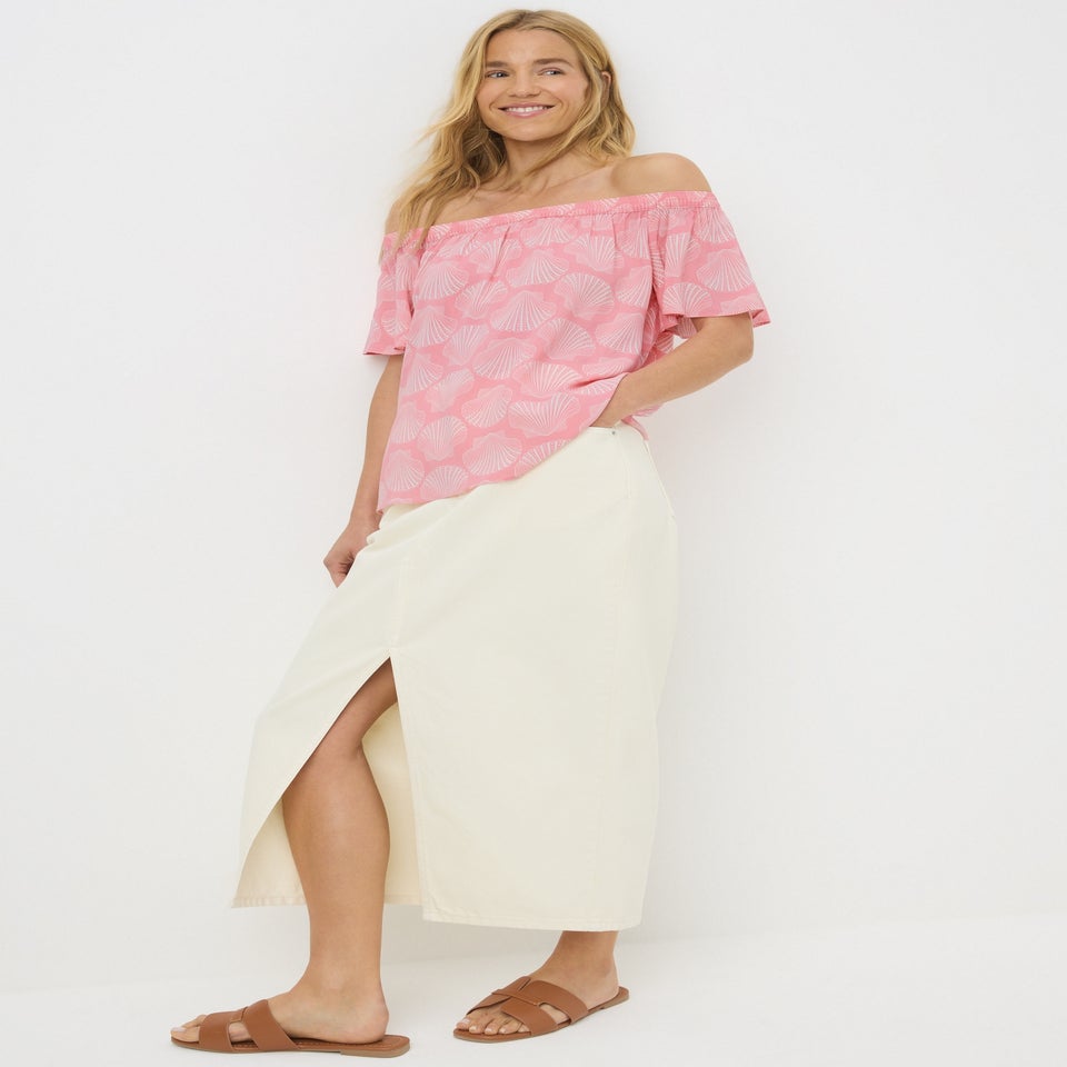 Pink Shell Print Bardot Top