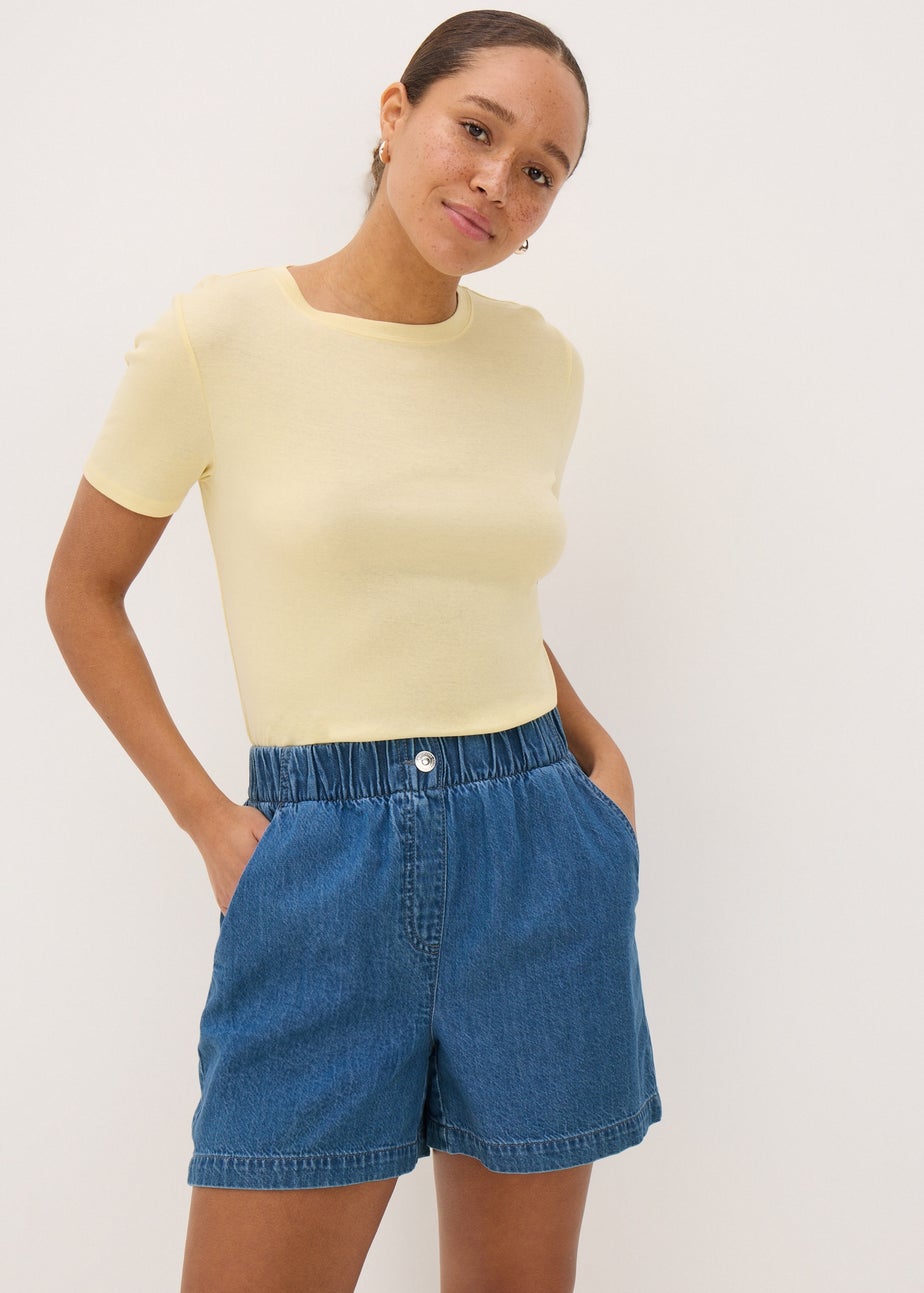 Papaya Petite Blue Mid Wash Cotton Paper Bag Shorts