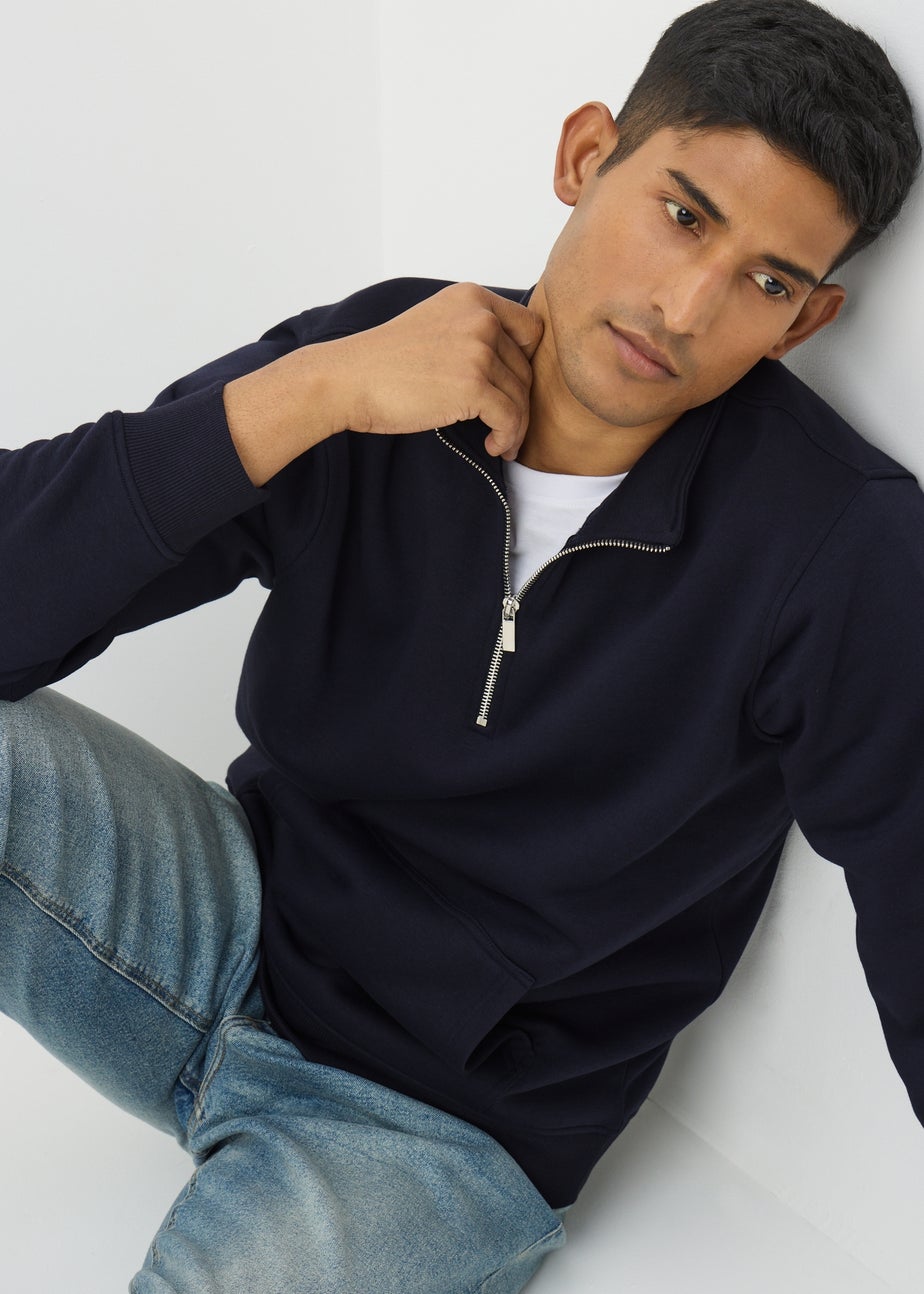 Navy Funnel 1/4 Zip Sweatshirt