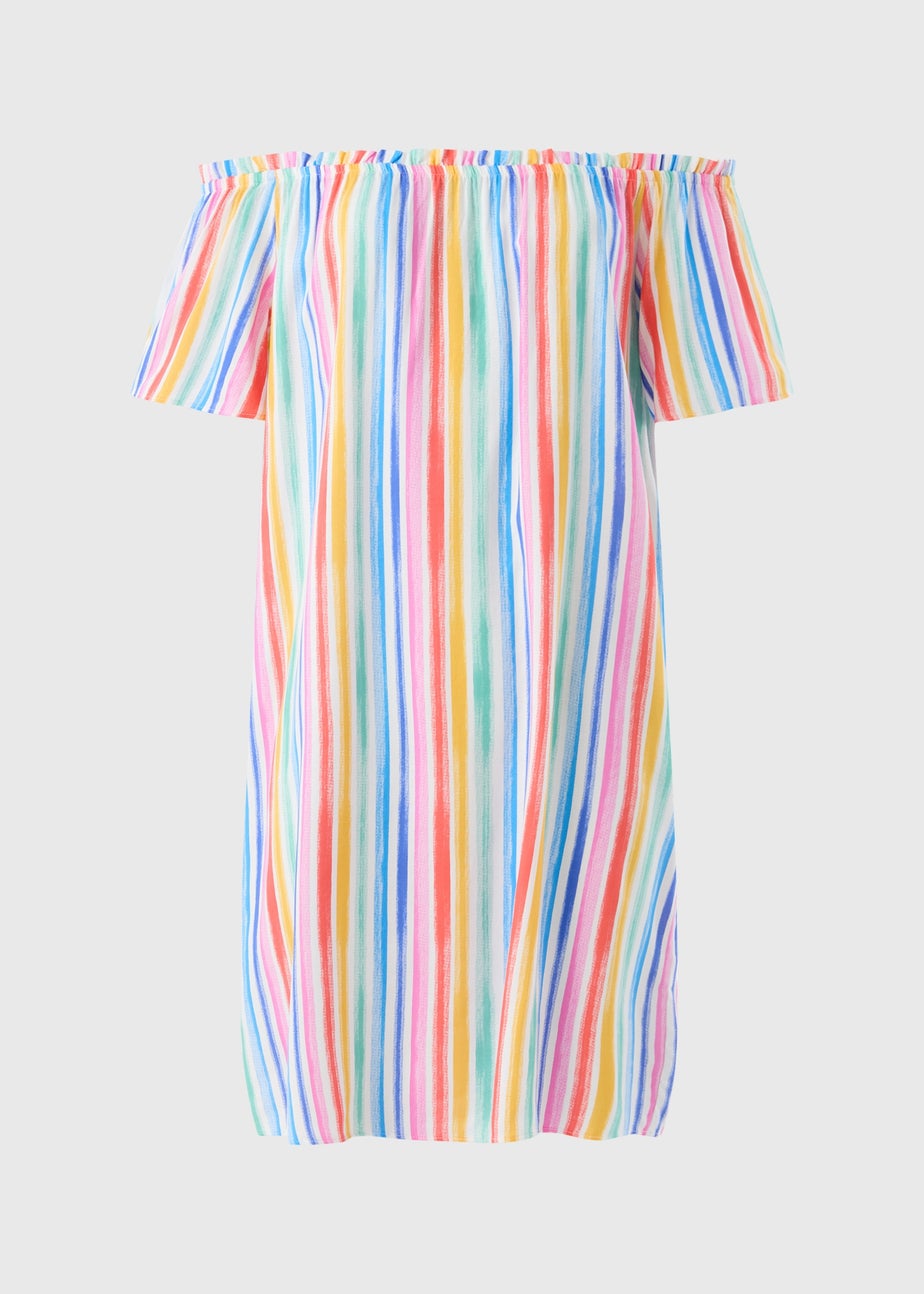 Multicoloured Rainbow Bardot Dress