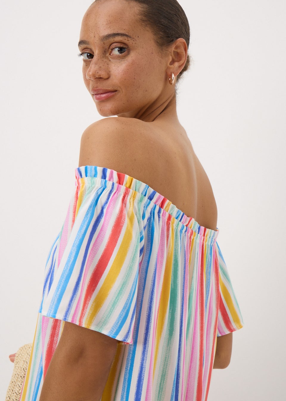 Multicoloured Rainbow Bardot Dress
