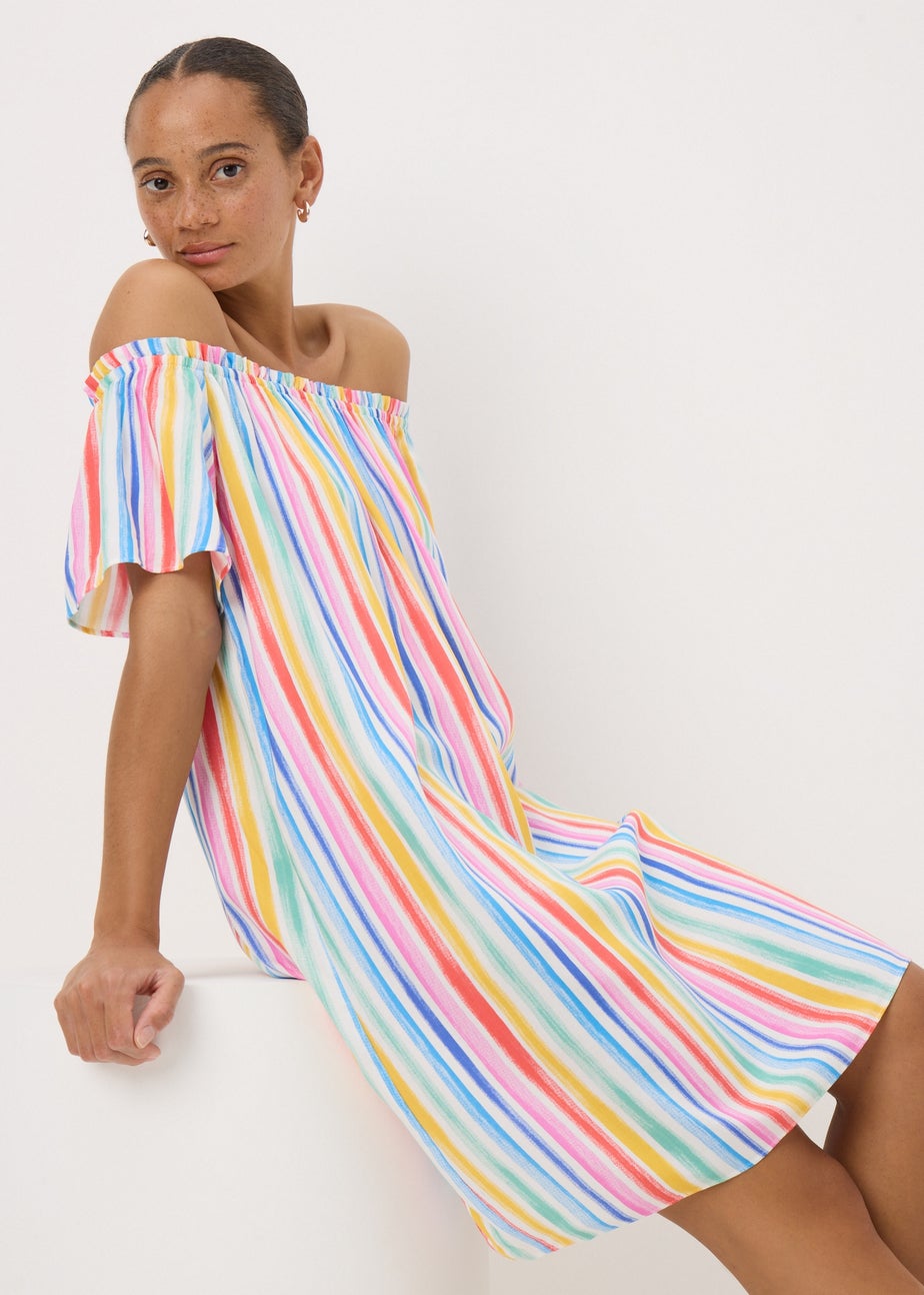 Multicoloured Rainbow Bardot Dress