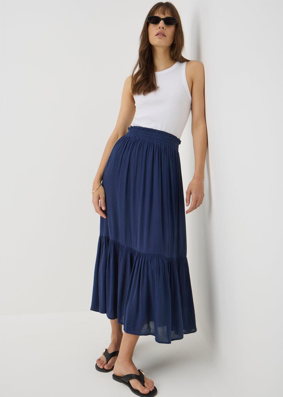 Navy Cheesecloth Maxi Skirt
