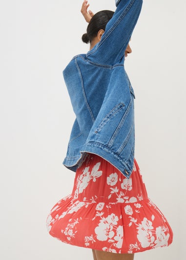 Coral Bloom Cheesecloth Mini Skirt