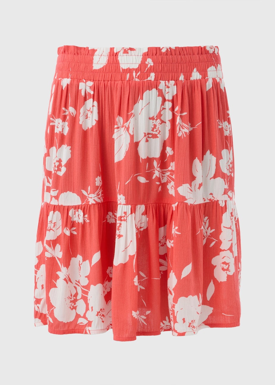 Coral Bloom Cheesecloth Mini Skirt
