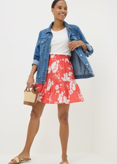 Coral Bloom Cheesecloth Mini Skirt