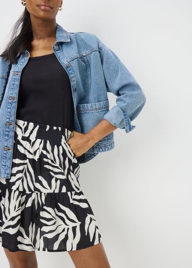 Black Leaf Cheesecloth Mini Skirt