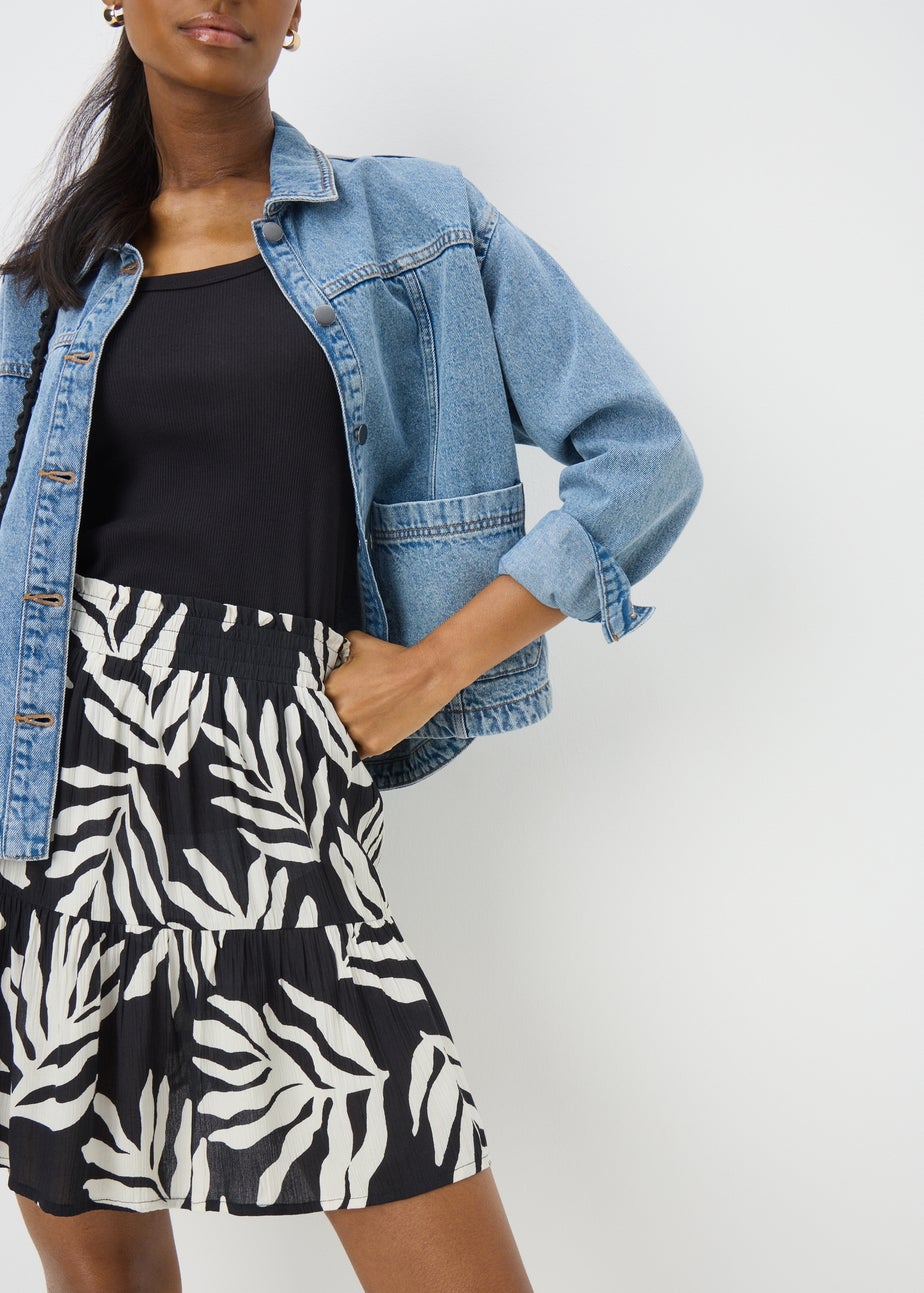 Black Leaf Cheesecloth Mini Skirt