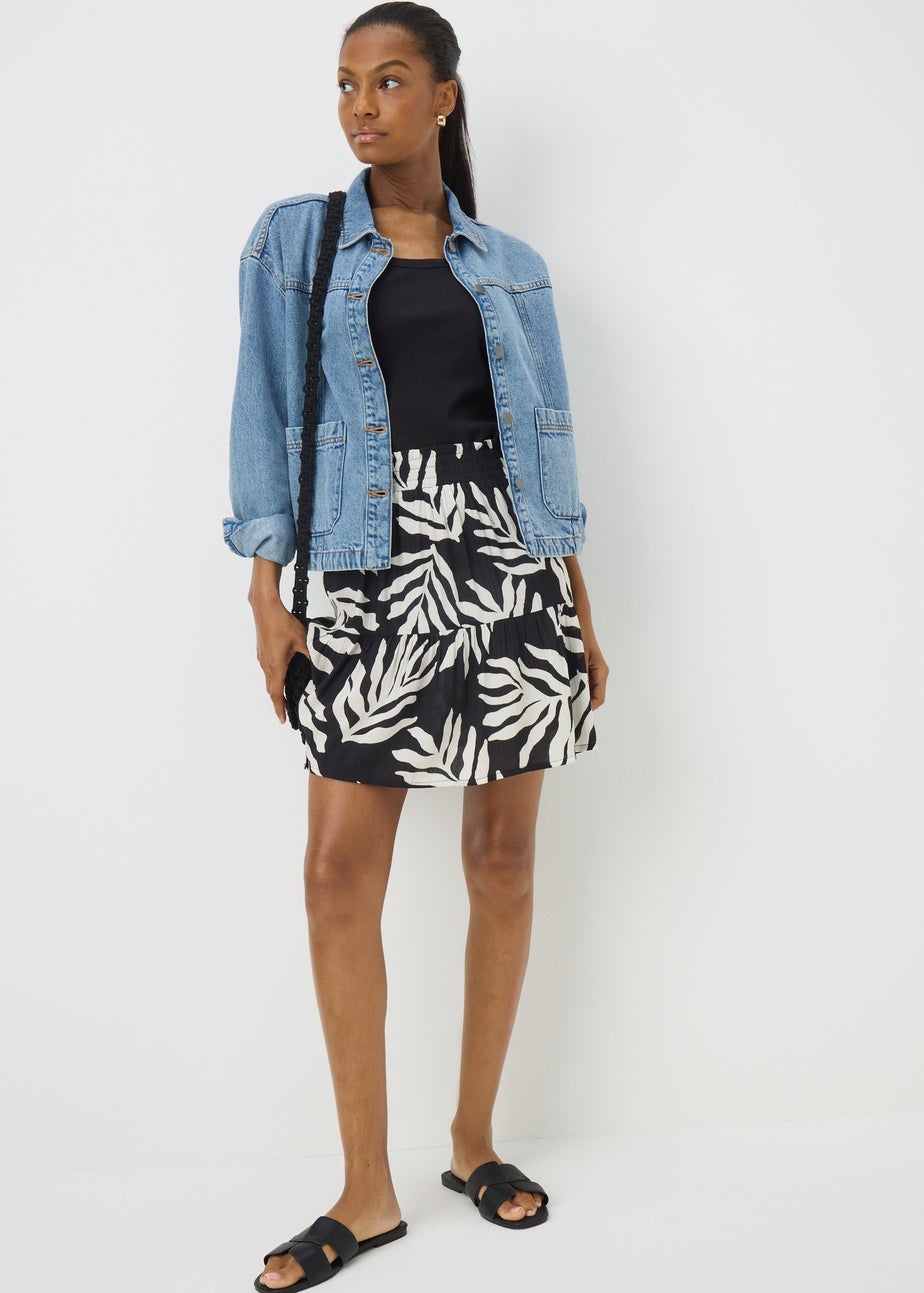 Black Leaf Cheesecloth Mini Skirt