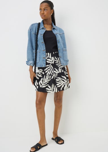 Black Leaf Cheesecloth Mini Skirt