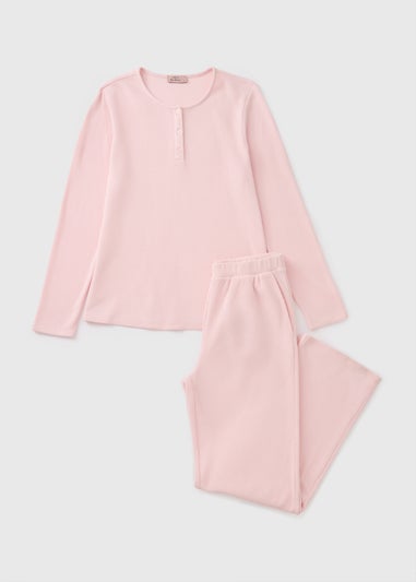 Pink Waffle Long Sleeve Pyjama Set