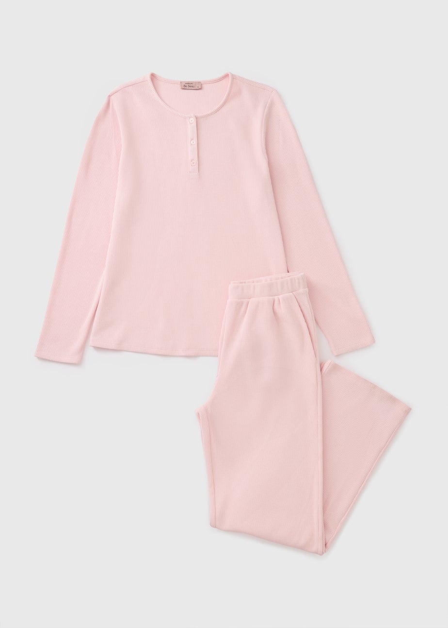 Pink Waffle Long Sleeve Pyjama Set