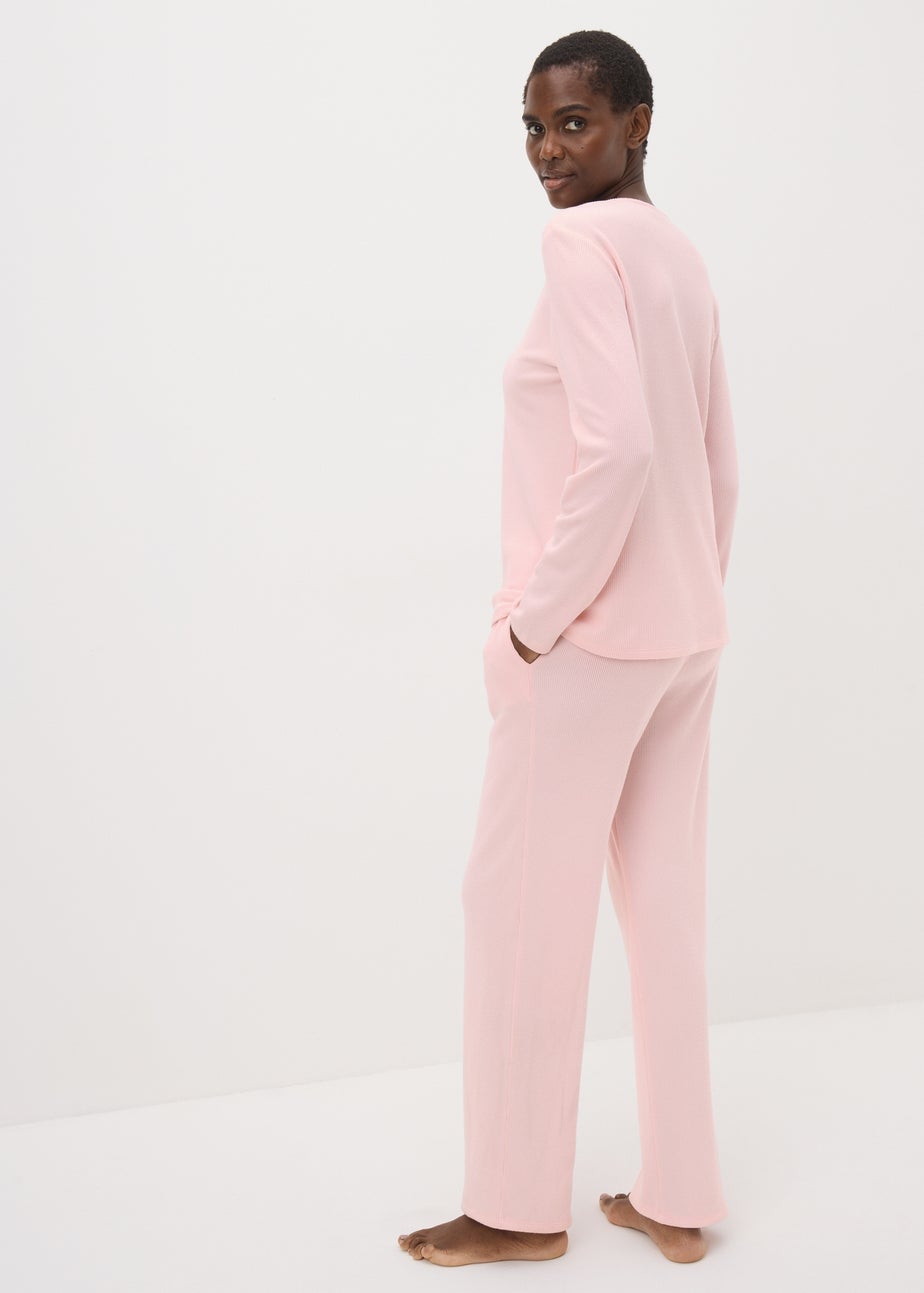 Pink Waffle Long Sleeve Pyjama Set