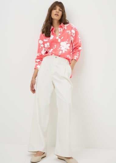 Coral Cotton Floral Shirt