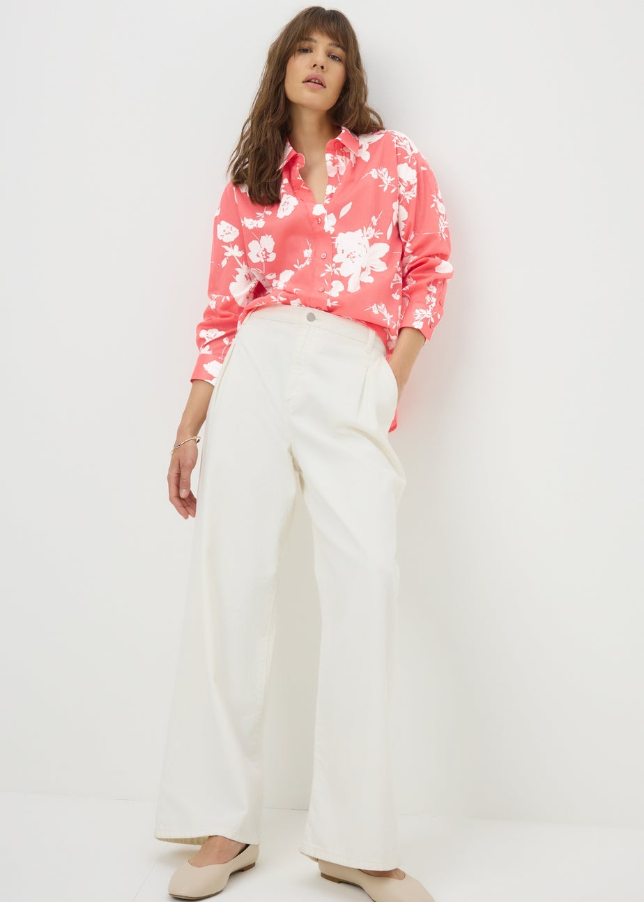 Coral Cotton Floral Shirt