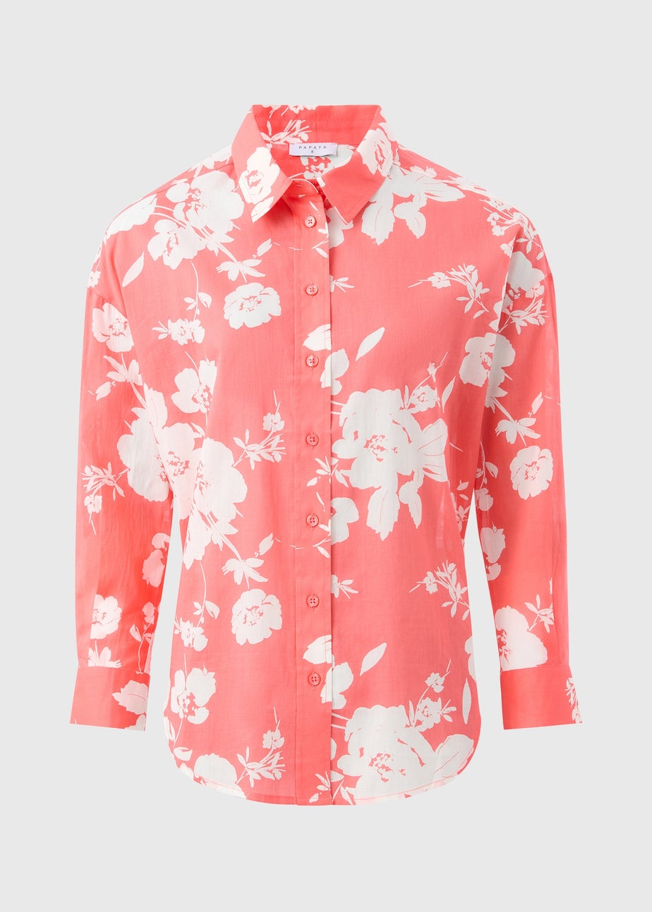 Coral Cotton Floral Shirt
