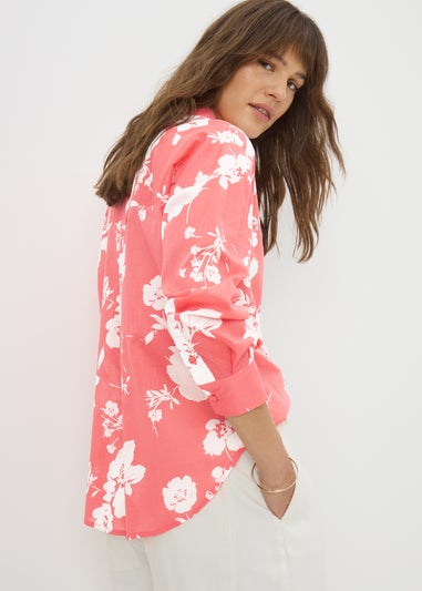 Coral Cotton Floral Shirt