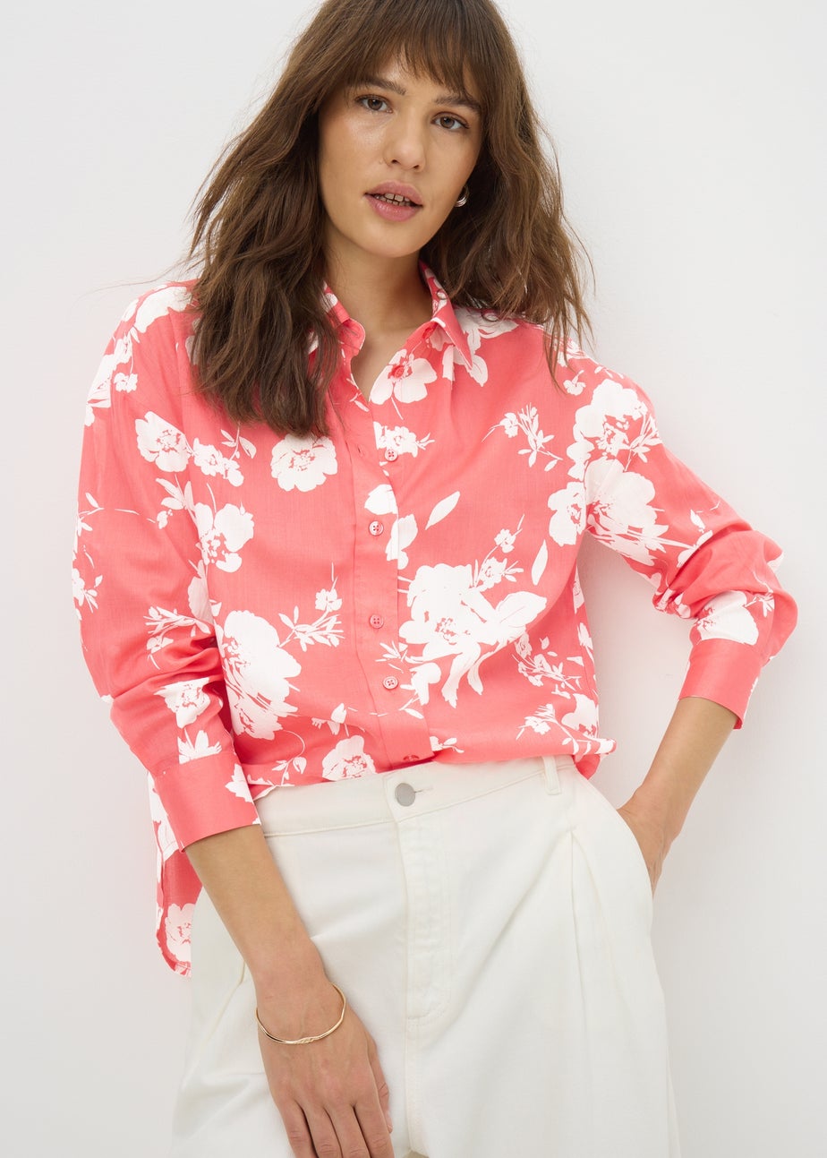 Coral Cotton Floral Shirt