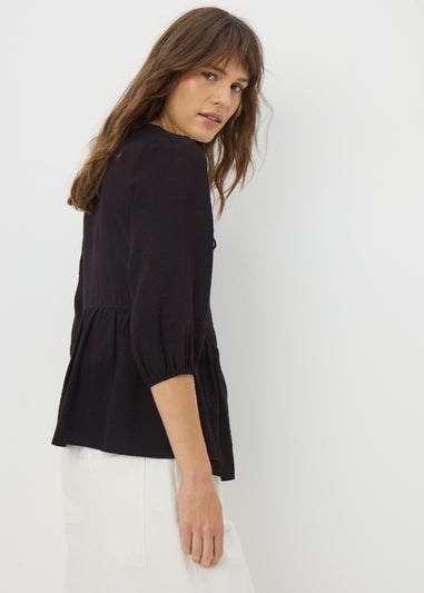 Black Tie Neck Peplum Blouse
