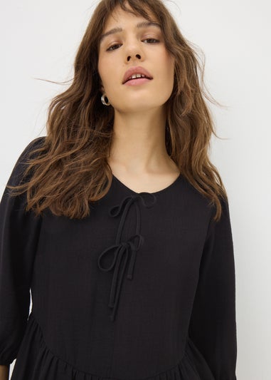 Black Tie Neck Peplum Blouse