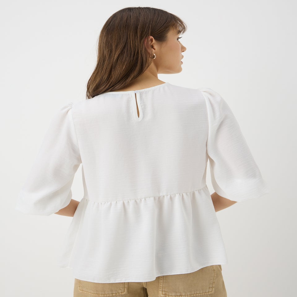 Ivory Tie Neck Peplum Blouse