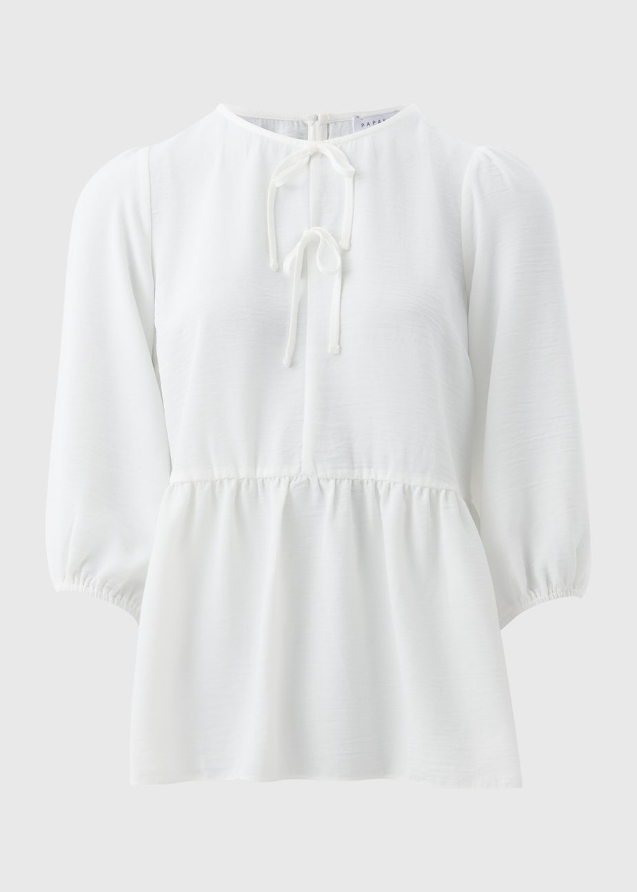 Ivory Tie Neck Peplum Blouse