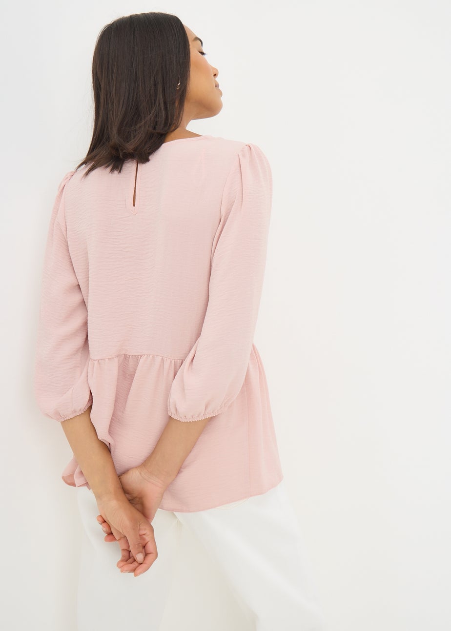 Pink Tie Neck Peplum Blouse